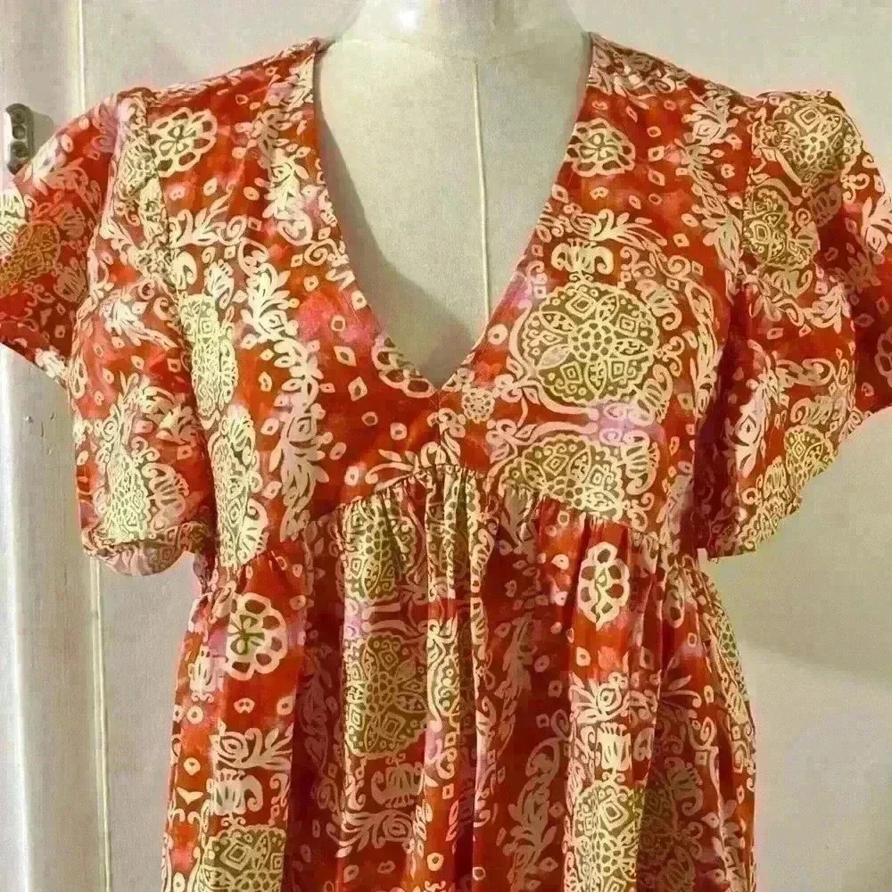 Maeve by Anthropologie 100% Cotton Printed Flutter Sleeve Babydoll Dress Size XS - Picture 6 of 13